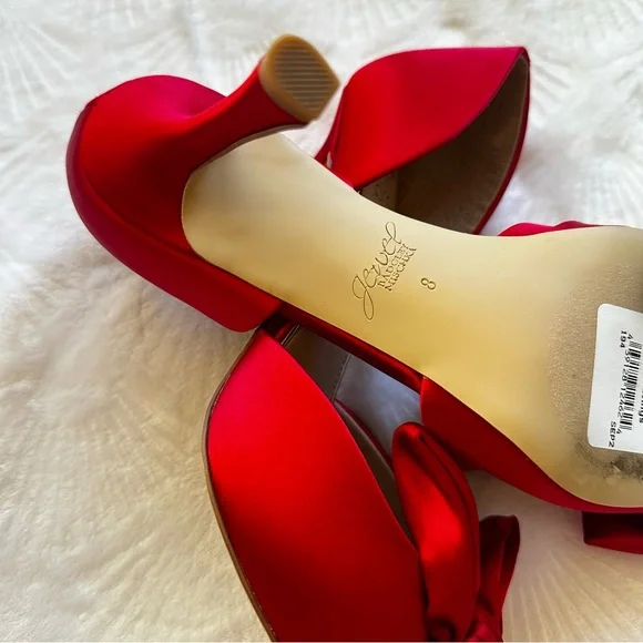 Jewel Badgley Mischka Red Satin Bow Heels - Picture 8 of 10
